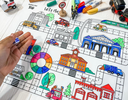 🎲 LET’S PLAY (3-IN-1) COLOURING MAT - Colour • Play • Game