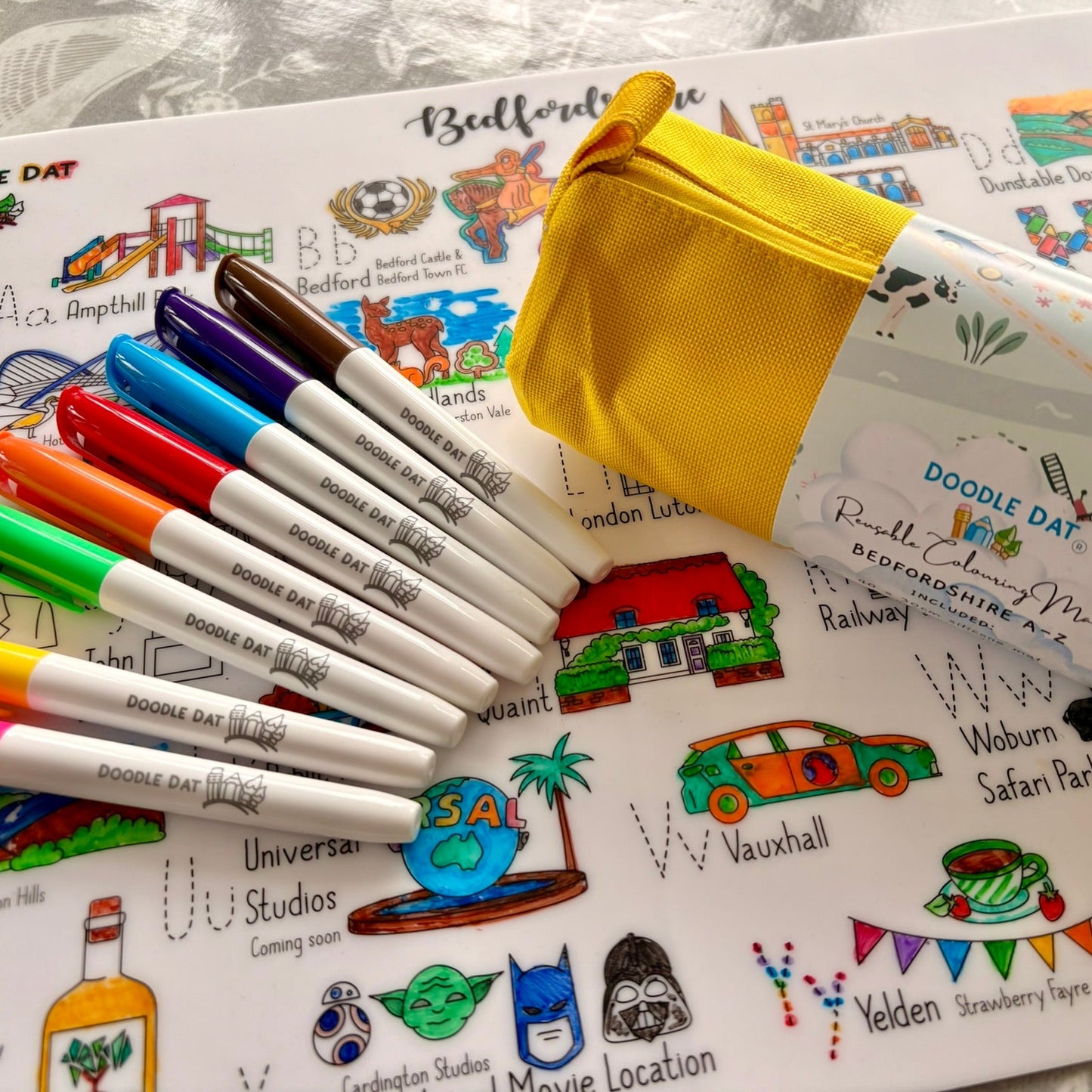 BEDFORDSHIRE A–Z COLOURING MAT - LARGE SIZE