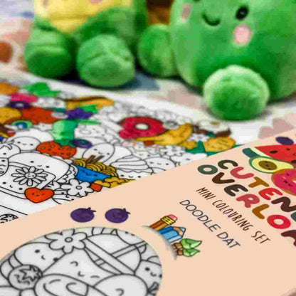 Coloring book with a mini colouring set featuring cute food theme characters