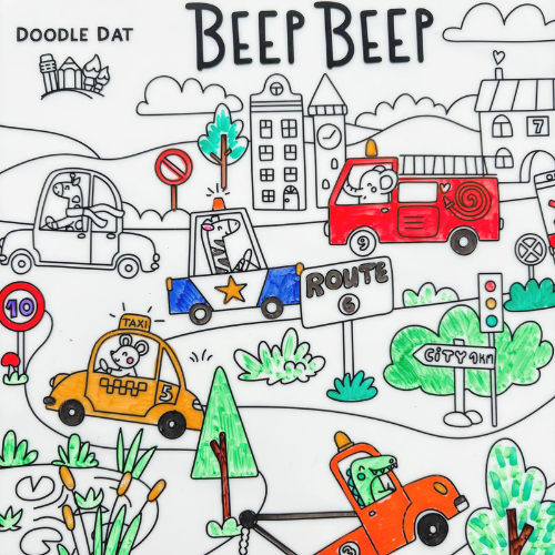 🚗 BEEP BEEP COLOURING MAT - LARGE SIZE
