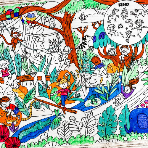 🐯 JUNGLE COLOURING MAT - LARGE SIZE